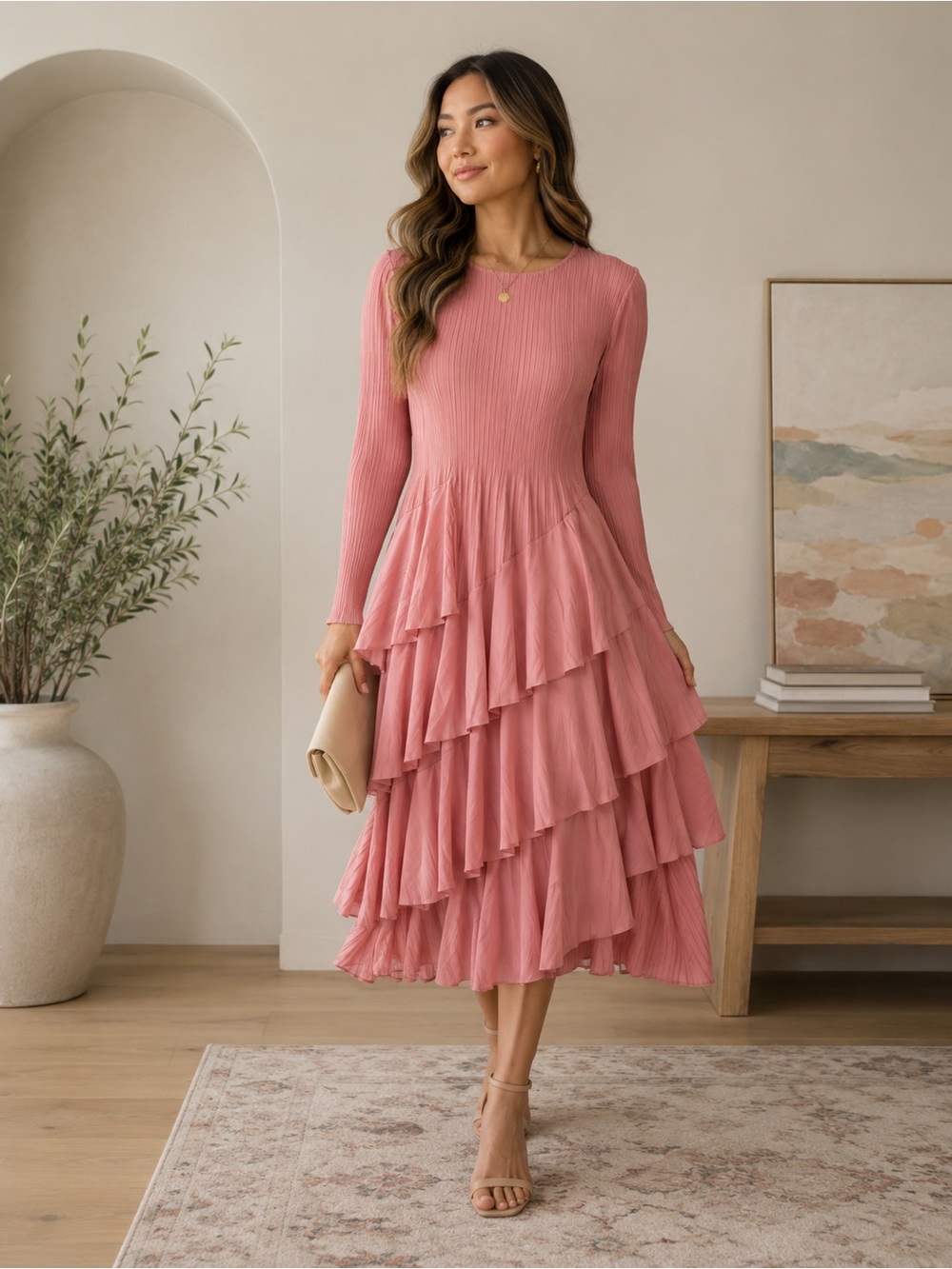 K&K Anastasia Dress in Peach